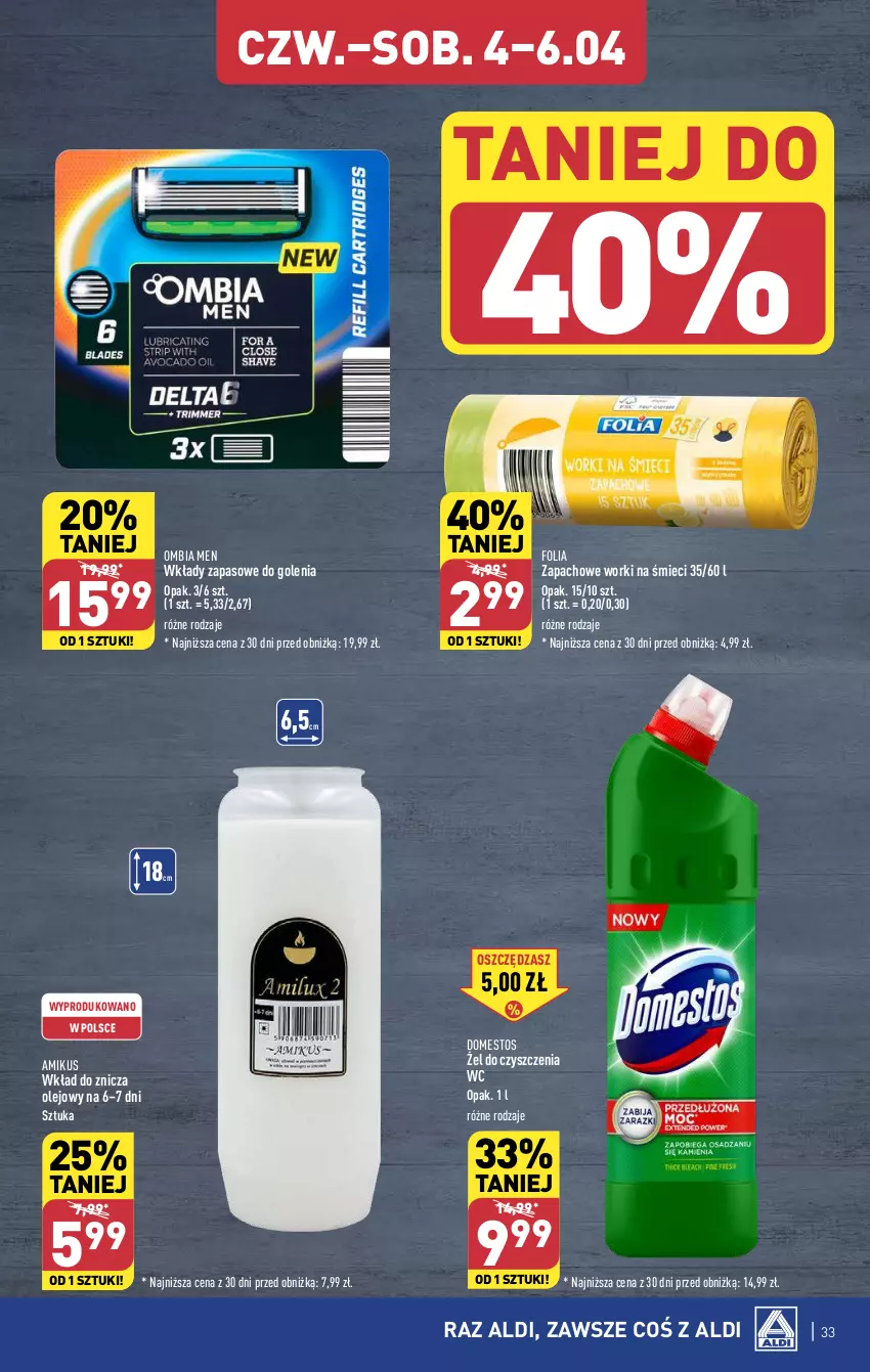 Gazetka promocyjna Aldi - Pełna oferta - ważna 02.04 do 06.04.2024 - strona 33 - produkty: Domestos, Olej, Worki na śmiec, Worki na śmieci, Znicz