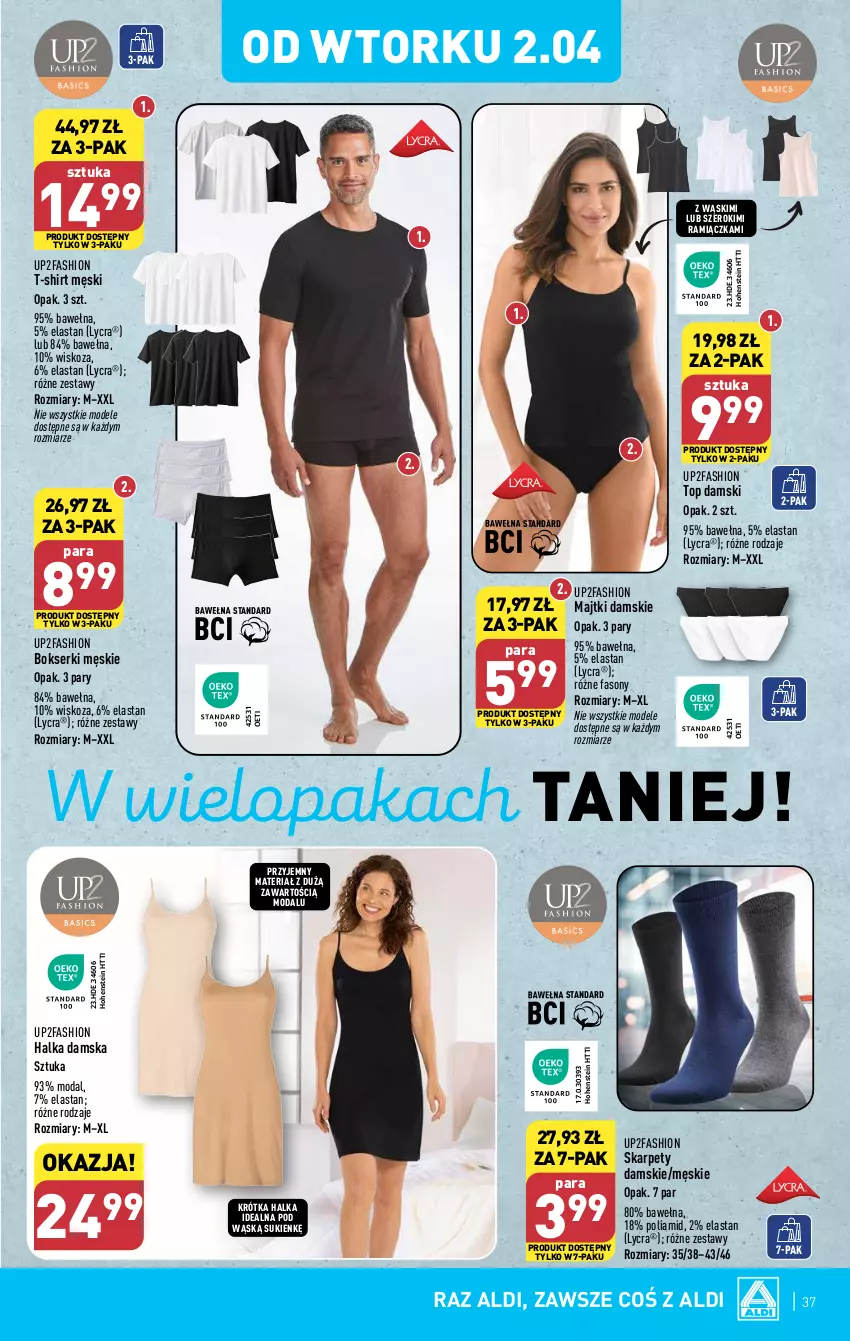 Gazetka promocyjna Aldi - Pełna oferta - ważna 02.04 do 06.04.2024 - strona 37 - produkty: Bokserki, Fa, Karp, Majtki, Moda, Ser, Sony, T-shirt, Top, Wełna