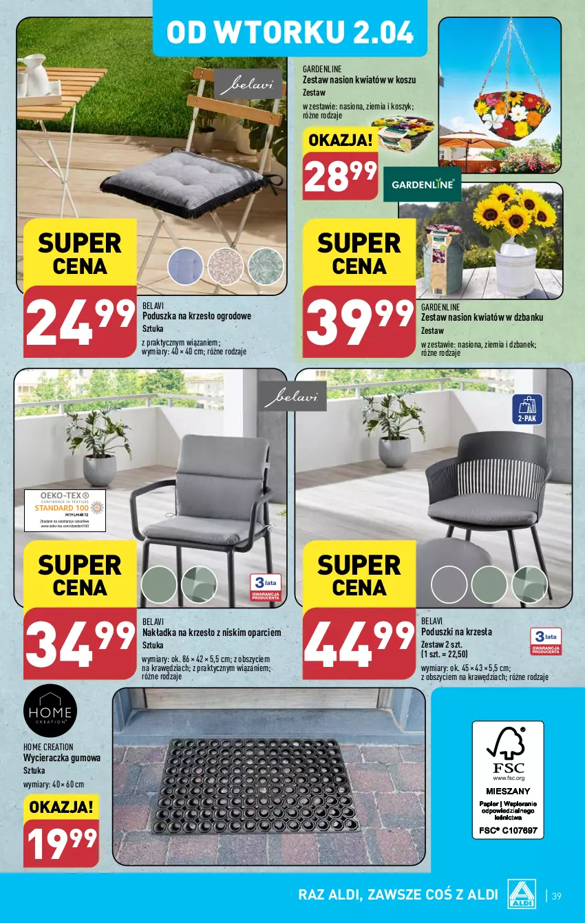 Gazetka promocyjna Aldi - Pełna oferta - ważna 02.04 do 06.04.2024 - strona 39 - produkty: Dzbanek, Kosz, Krzesło, Krzesło ogrodowe, Poduszka, Wycieraczka