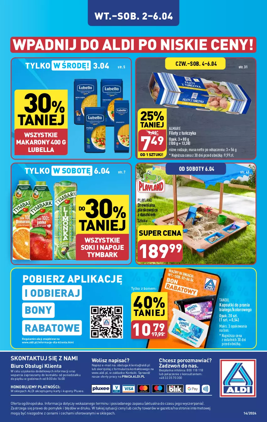 Gazetka promocyjna Aldi - Pełna oferta - ważna 02.04 do 06.04.2024 - strona 46 - produkty: Bell, Bella, Biuro, Kapsułki do prania, Lubella, Makaron, Napoje, O nas, Por, Sok, Tuńczyk, Tymbark