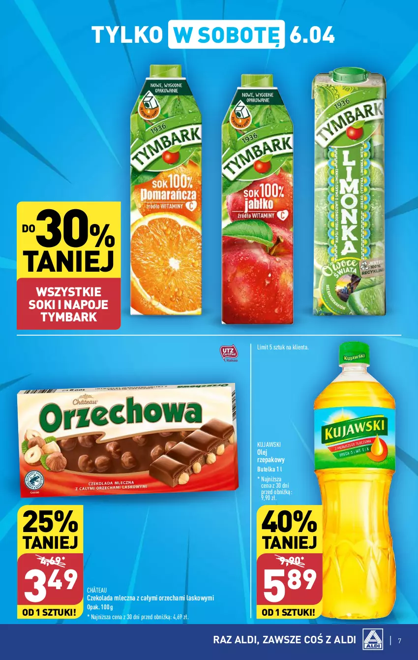 Gazetka promocyjna Aldi - Pełna oferta - ważna 02.04 do 06.04.2024 - strona 7 - produkty: Czekolada, Czekolada mleczna, Kujawski, Napoje, Olej, Olej rzepakowy, Sok, Tymbark