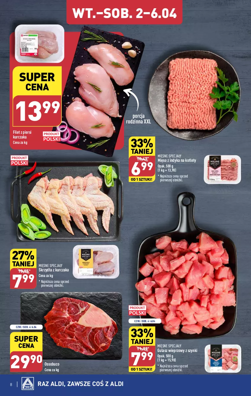 Gazetka promocyjna Aldi - Pełna oferta - ważna 02.04 do 06.04.2024 - strona 8 - produkty: Filet z piersi kurczaka, Kotlet, Kurczak, Mięsne specjały, Mięso, Mięso z indyka, Por