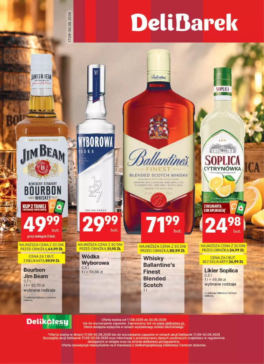 Gazetka promocyjna Delikatesy Centrum - Delibarek DC38-DC39 - ważna 17.09 do 30.09.2026 - strona 1 - produkty: Ballantine's, Bourbon, Rum, Soplica, Whiskey, Whisky, Wódka, Wyborowa