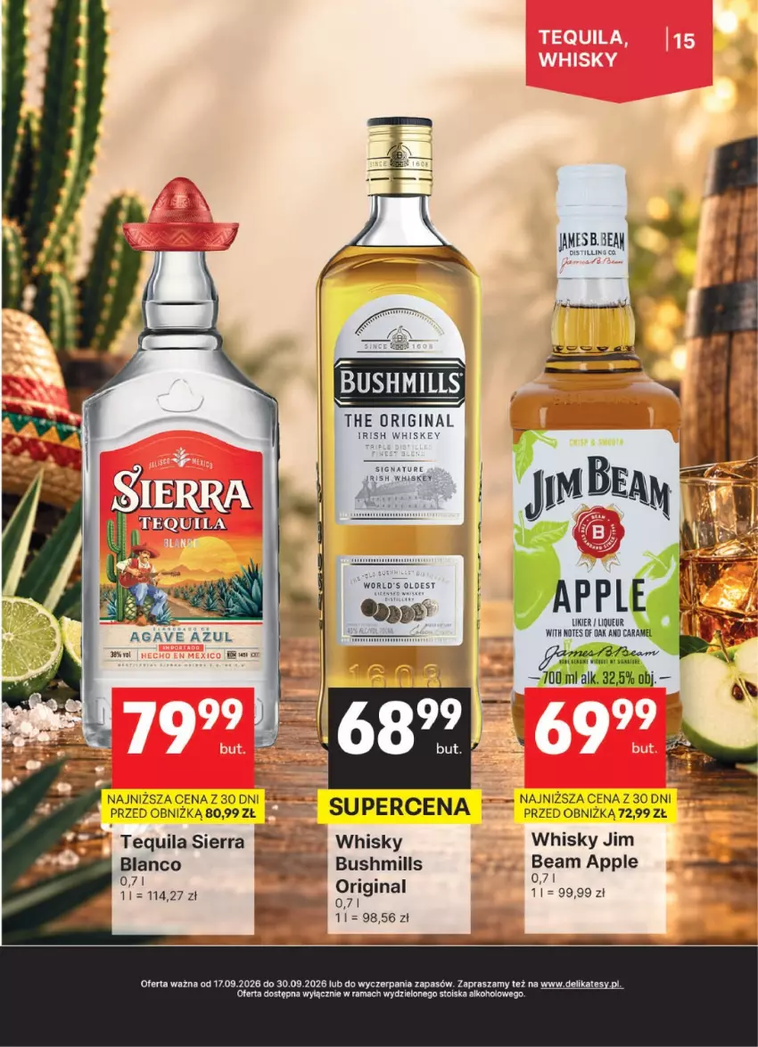 Gazetka promocyjna Delikatesy Centrum - Delibarek DC38-DC39 - ważna 17.09 do 30.09.2026 - strona 15 - produkty: Bushmills, Gin, Likier, Rama, Tequila, Whiskey, Whisky