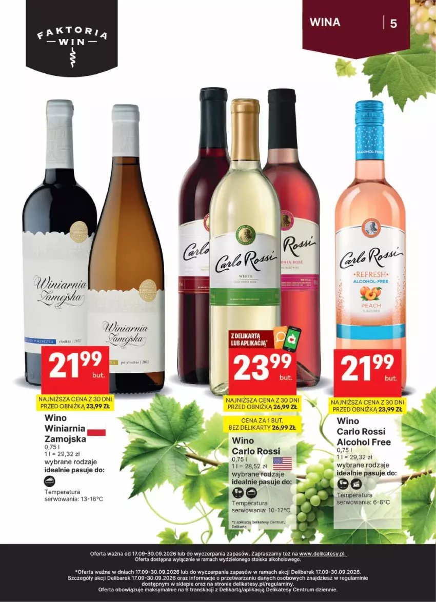 Gazetka promocyjna Delikatesy Centrum - Delibarek DC38-DC39 - ważna 17.09 do 30.09.2026 - strona 5 - produkty: Carlo Rossi, Rama, Rum, Ser, Tran, Wino