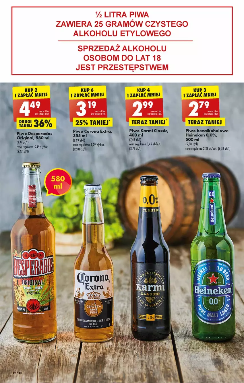 Gazetka promocyjna Biedronka - W tym tygodniu PN - ważna 23.05 do 28.05.2022 - strona 42 - produkty: Corona Extra, Desperados, Gin, Gra, Heineken, Karmi, Piwa, Piwo, Por, Tera