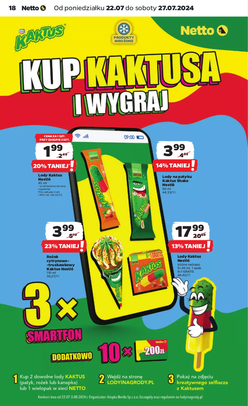 Gazetka promocyjna Netto - Artykuły spożywcze - ważna 22.07 do 27.07.2024 - strona 18 - produkty: Gra, Kaktus, Lody, Nestlé, Produkty mrożone