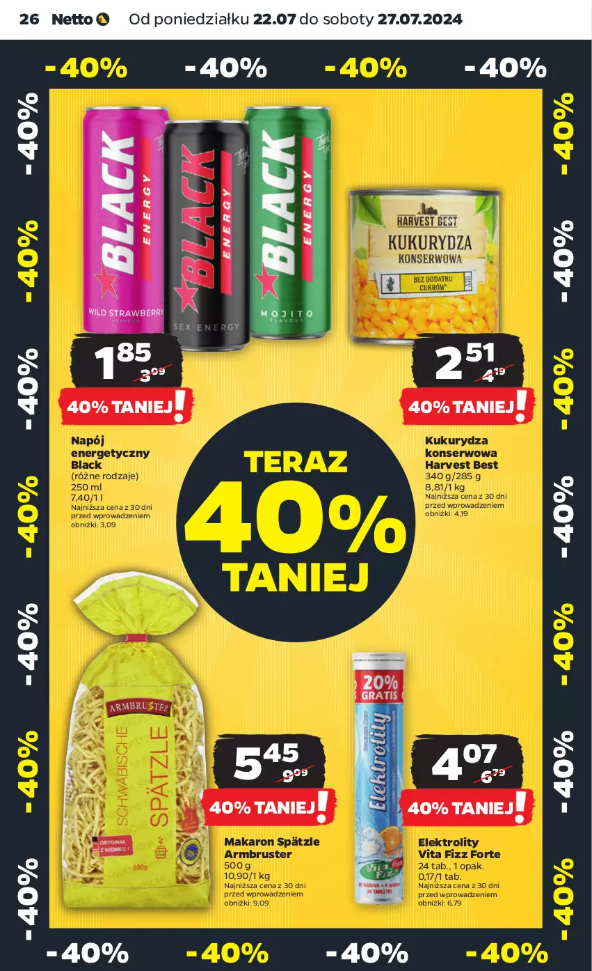 Gazetka promocyjna Netto - Artykuły spożywcze - ważna 22.07 do 27.07.2024 - strona 26 - produkty: Kukurydza, Kukurydza konserwowa, Lack, Makaron, Napój, Napój energetyczny, Rust, Ser, Tera