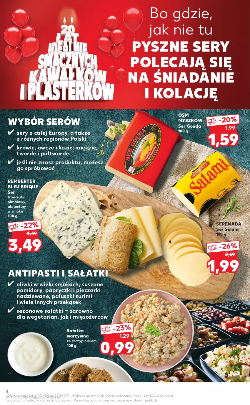 Gazetka promocyjna Kaufland - OFERTA TYGODNIA - ważna 16.09 do 22.09.2021 - strona 4 - produkty: Aksam, Gouda, Mięso, Mysz, Oliwki, Piec, Pomidory, Salami, Sałat, Sałatka, Sałatka warzywna, Ser, Ser salami, Surimi, Suszone pomidory