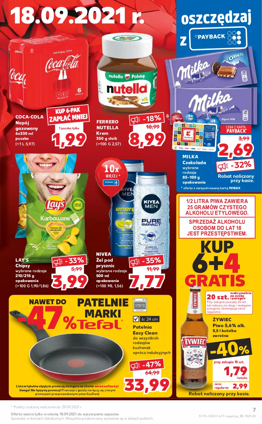 Gazetka promocyjna Kaufland - OFERTA TYGODNIA - ważna 16.09 do 22.09.2021 - strona 7 - produkty: Chipsy, Coca-Cola, Czekolada, Ferrero, Gra, Milka, Napój, Napój gazowany, Nivea, Nutella, Patelnia, Piwa, Piwo, Waga