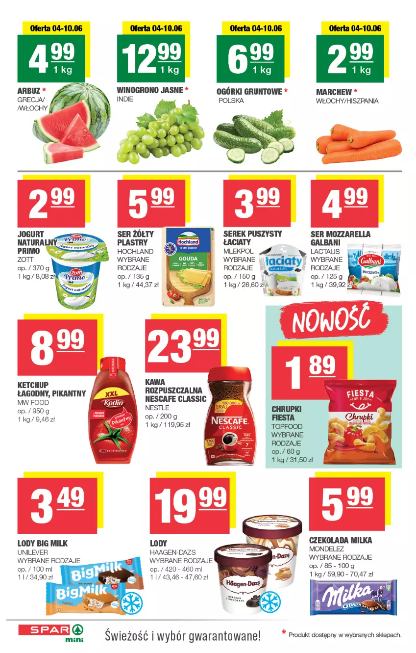Gazetka promocyjna Spar - Spar-Mini - ważna 01.06 do 11.06.2025 - strona 2 - produkty: Big Milk, Chrupki, Galbani, Grunt, Hochland, Jogurt, Kawa, Ketchup, Lody, Milka, Mozzarella, Ser, Serek, Serek puszysty, Top, Wino