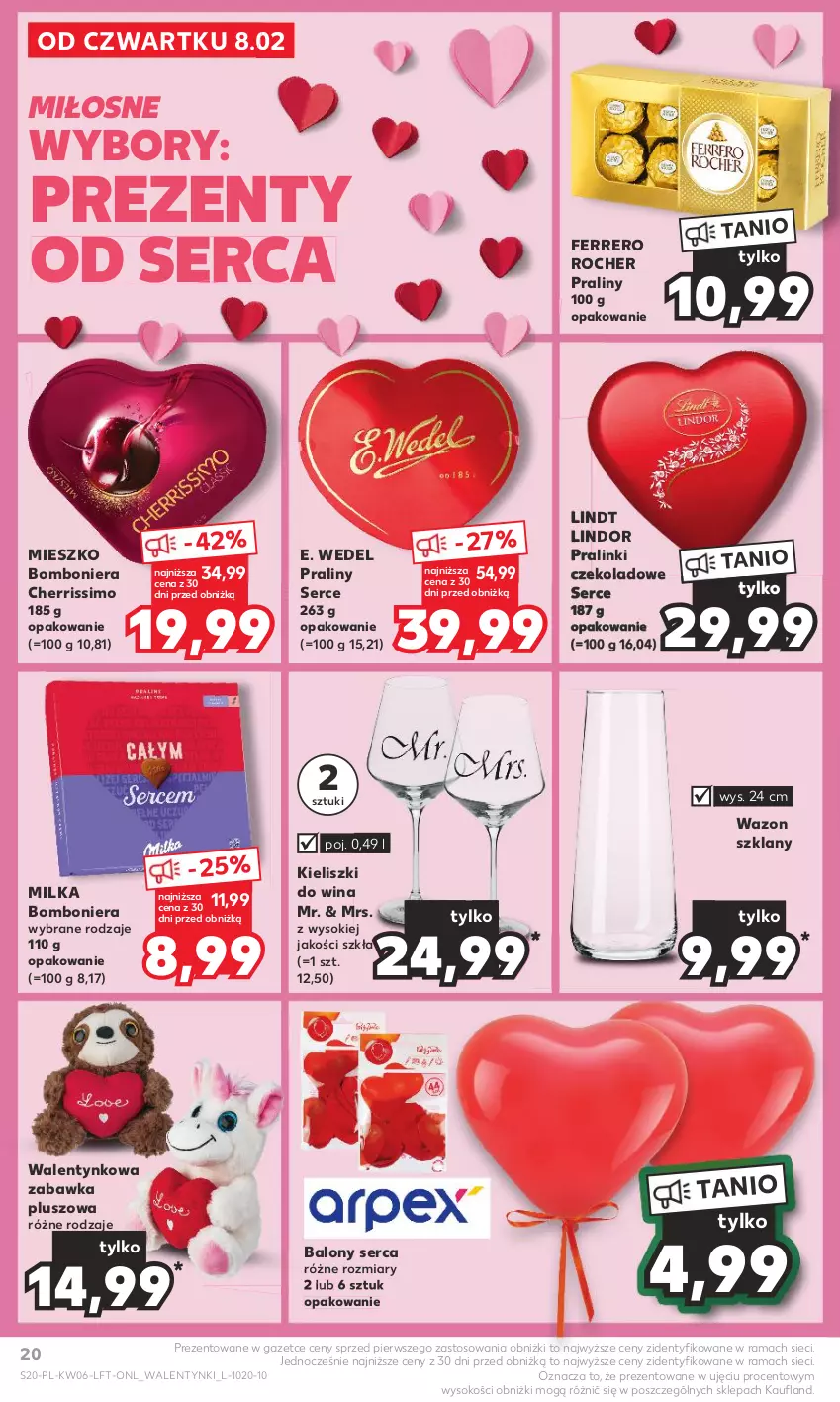 Gazetka promocyjna Kaufland - Gazetka tygodnia - ważna 08.02 do 14.02.2024 - strona 20 - produkty: Balony, Bomboniera, E. Wedel, Ferrero, Ferrero Rocher, Lindor, Lindt, Milka, Praliny, Rama, Ser, Sok, Wazon, Zabawka