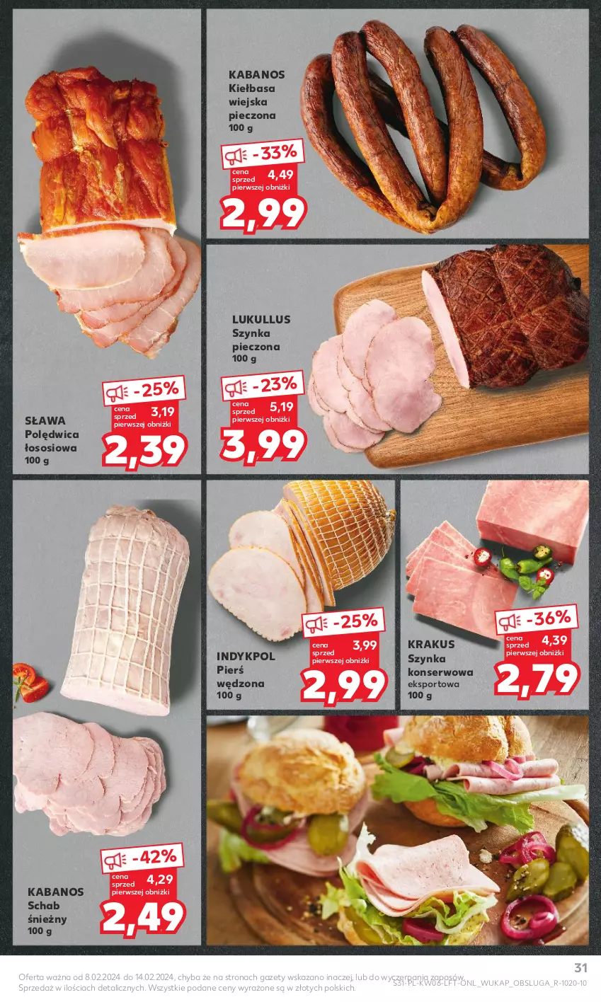 Gazetka promocyjna Kaufland - Gazetka tygodnia - ważna 08.02 do 14.02.2024 - strona 31 - produkty: Kabanos, Kiełbasa, Kiełbasa wiejska, Krakus, Piec, Polędwica, Por, Ser, Sos, Sport, Szynka, Szynka konserwowa