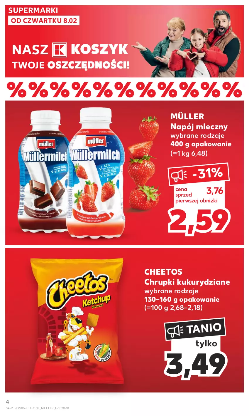 Gazetka promocyjna Kaufland - Gazetka tygodnia - ważna 08.02 do 14.02.2024 - strona 4 - produkty: Cheetos, Chrupki, Kosz, Müller, Napój, Napój mleczny