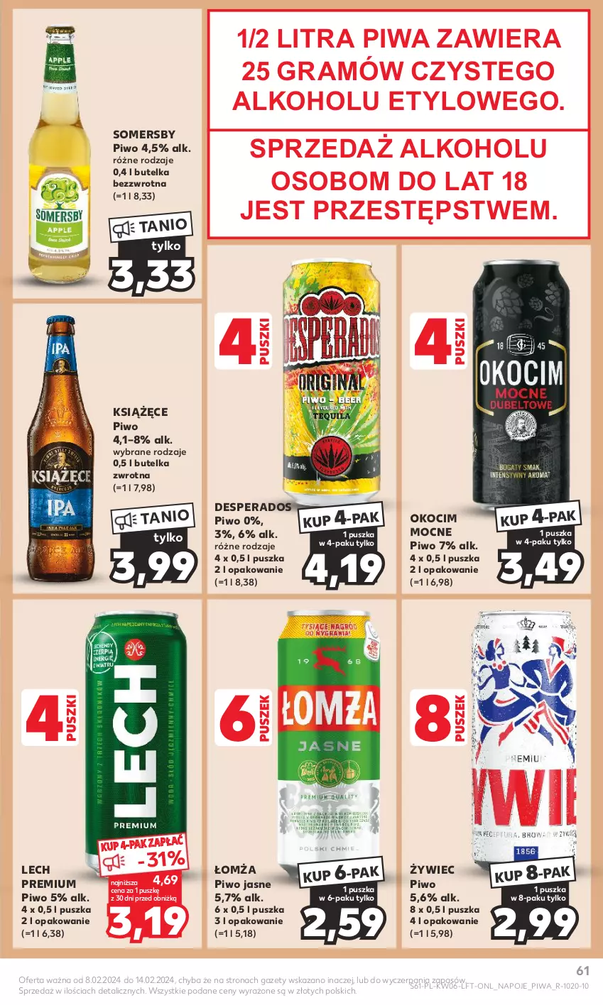 Gazetka promocyjna Kaufland - Gazetka tygodnia - ważna 08.02 do 14.02.2024 - strona 61 - produkty: Desperados, Gra, Koc, Książęce, Lech Premium, Napoje, Okocim, Piwa, Piwo, Piwo jasne, Somersby