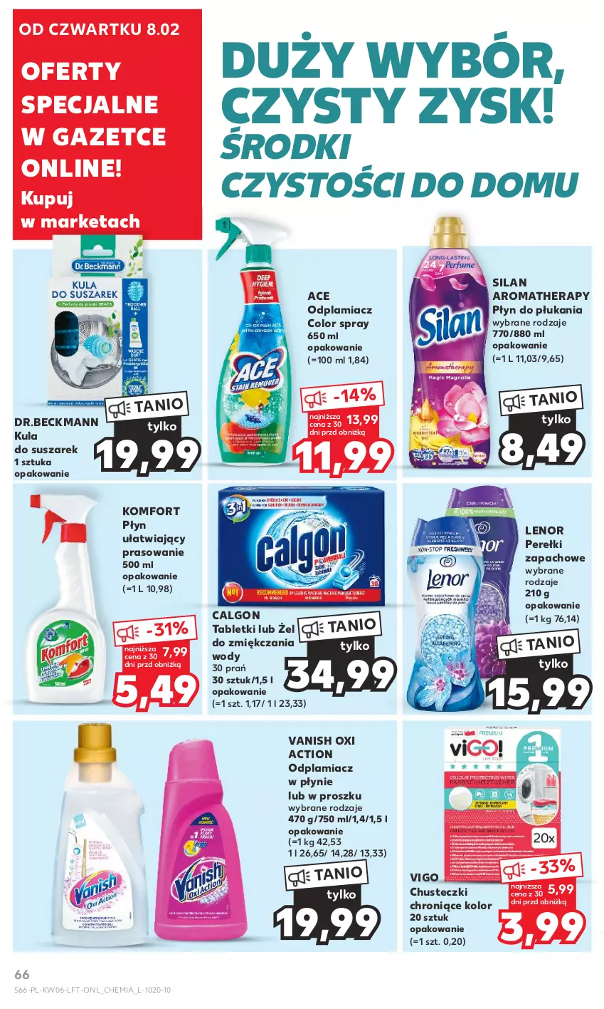 Gazetka promocyjna Kaufland - Gazetka tygodnia - ważna 08.02 do 14.02.2024 - strona 66 - produkty: Calgon, Chusteczki, Lenor, LG, Odplamiacz, Perełki zapachowe, Płyn do płukania, Silan, Tablet, Vanish