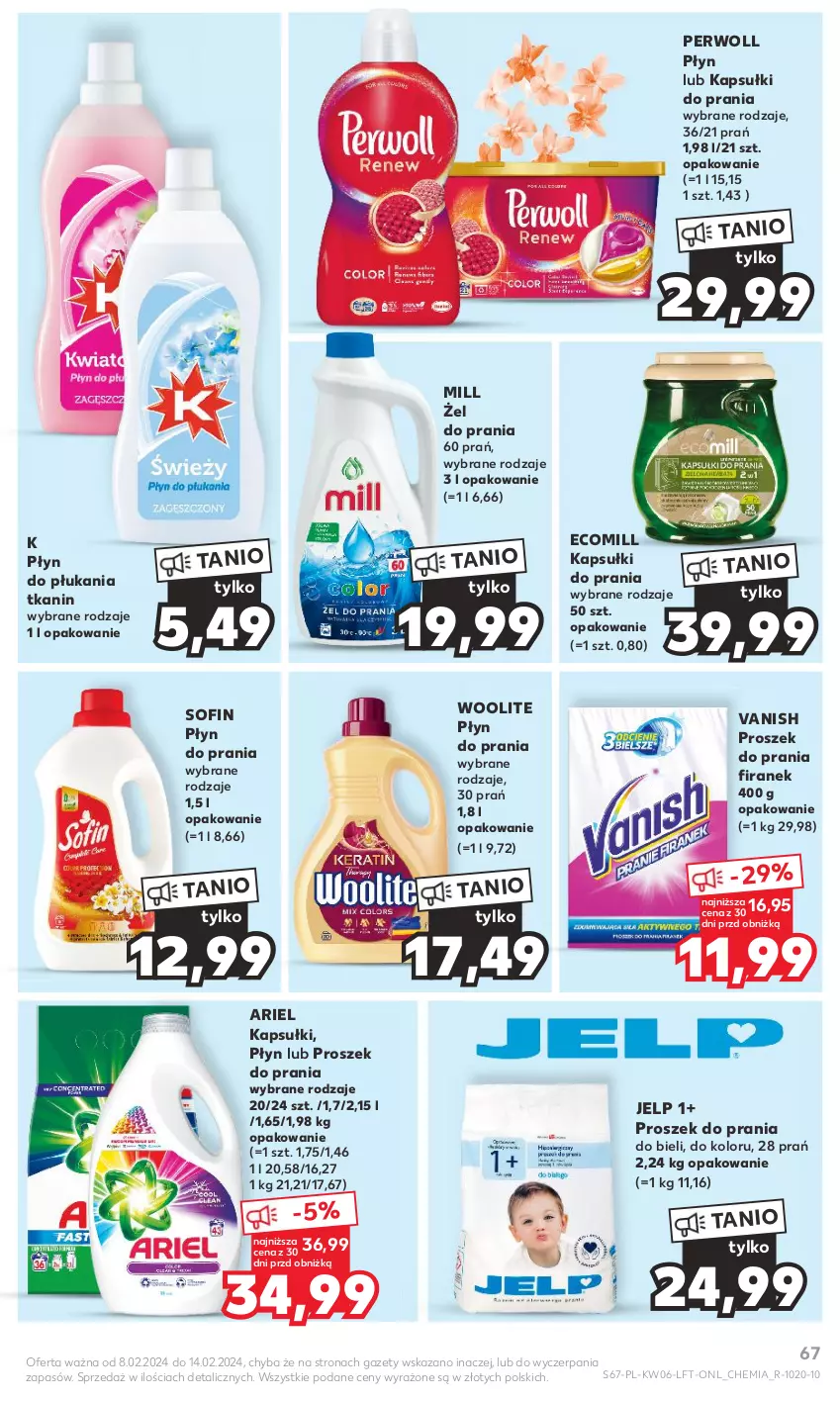 Gazetka promocyjna Kaufland - Gazetka tygodnia - ważna 08.02 do 14.02.2024 - strona 67 - produkty: Ariel, Kapsułki do prania, Perwoll, Płyn do płukania, Płyn do prania, Proszek do prania, Vanish, Woolite