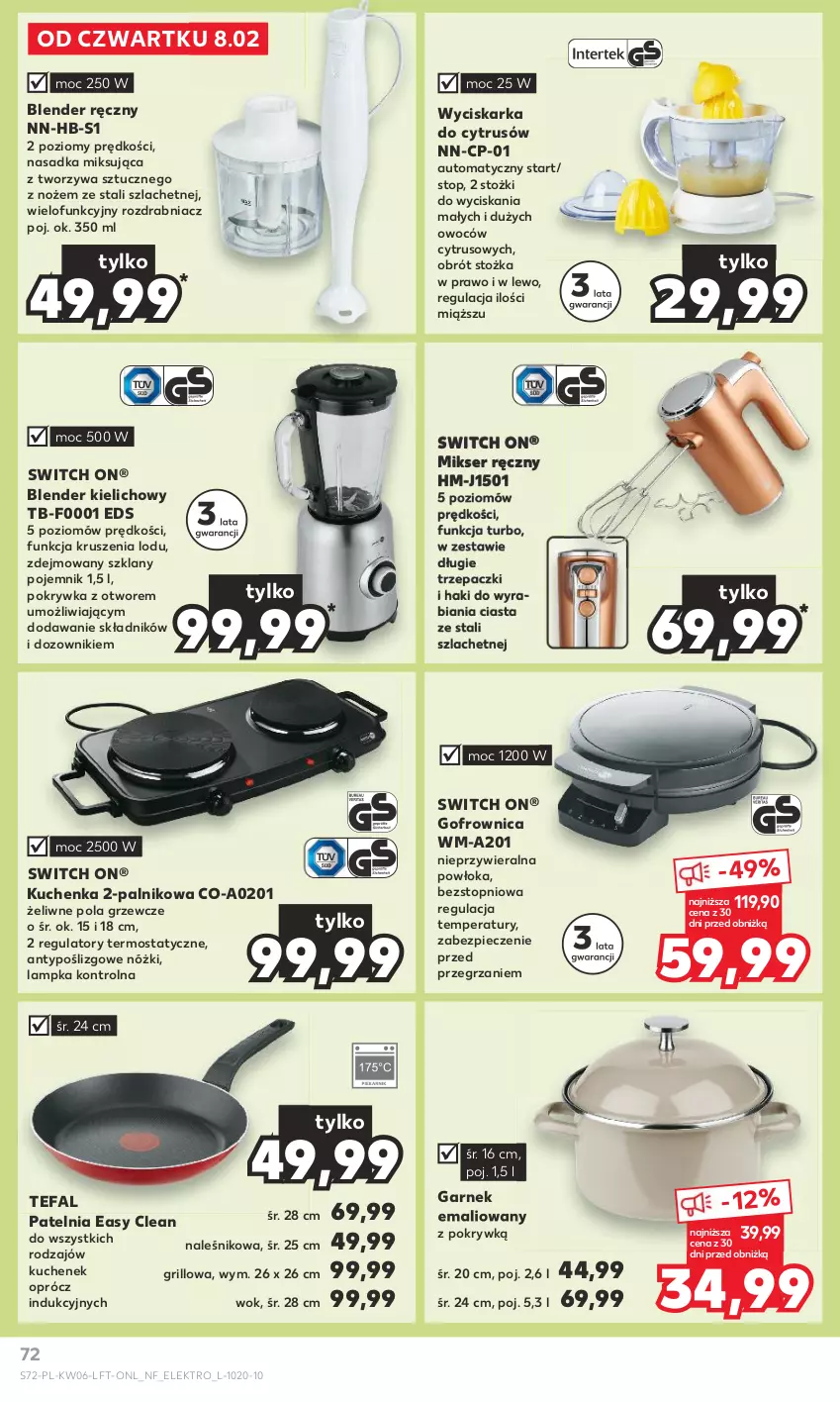 Gazetka promocyjna Kaufland - Gazetka tygodnia - ważna 08.02 do 14.02.2024 - strona 72 - produkty: Blender, Blender ręczny, Dozownik, Fa, Garnek, Gofrownica, Grill, Mikser, Mikser ręczny, Noż, Patelnia, Piec, Pojemnik, Rozdrabniacz, Ser, Tefal, Termos, Top, Wyciskarka