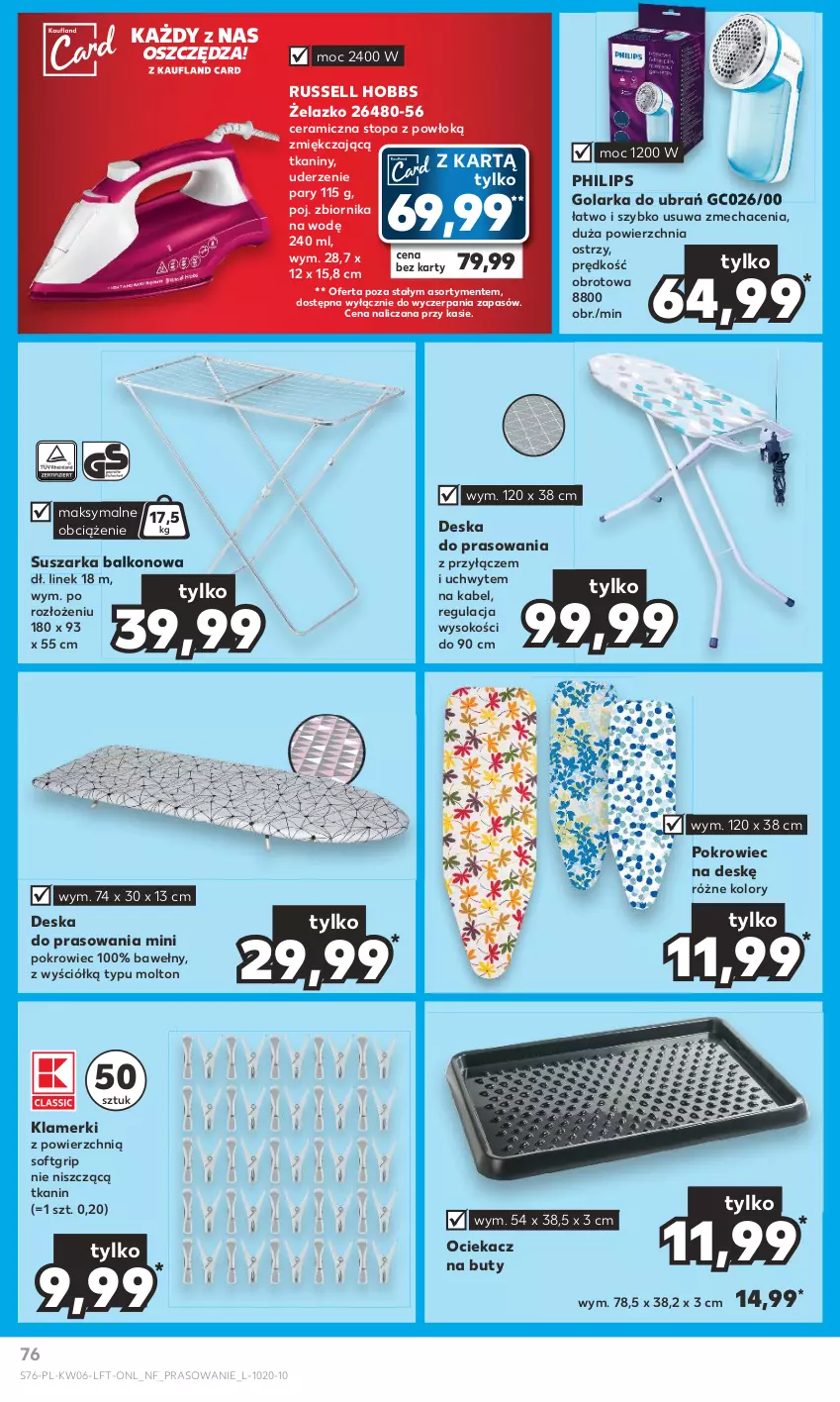 Gazetka promocyjna Kaufland - Gazetka tygodnia - ważna 08.02 do 14.02.2024 - strona 76 - produkty: Buty, Deska do prasowania, Golarka, Ociekacz, Philips, Pokrowiec, Pokrowiec na deskę, Sok, Suszarka, Suszarka balkonowa, Top