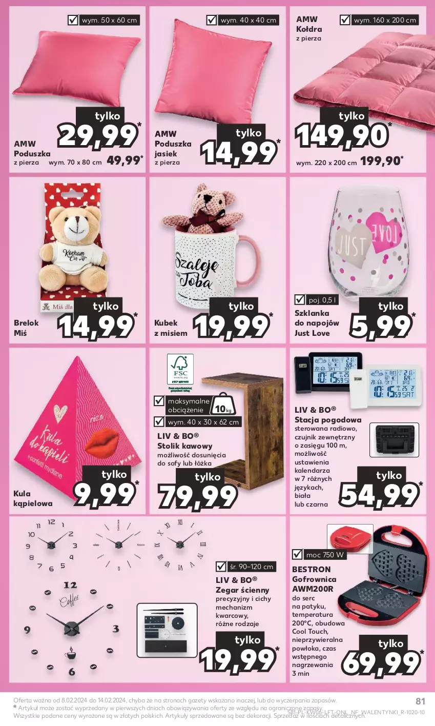 Gazetka promocyjna Kaufland - Gazetka tygodnia - ważna 08.02 do 14.02.2024 - strona 81 - produkty: Czujnik zewnętrzny, Gofrownica, Gra, Kalendarz, Kołdra, Kubek, Poduszka, Ser, Stacja pogodowa, Stolik, Stolik kawowy, Szklanka, Zegar