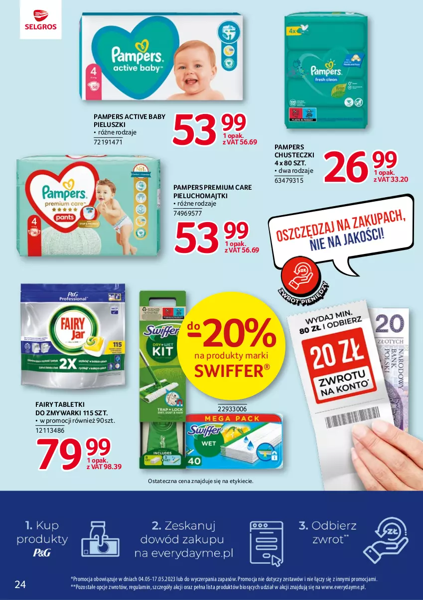 Gazetka promocyjna Selgros - Katalog Markowe Produkty - ważna 04.05 do 17.05.2023 - strona 24 - produkty: Chusteczki, Fa, Fairy, Majtki, Pampers, Pieluchomajtki, Tablet, Tabletki do zmywarki, Zmywarki