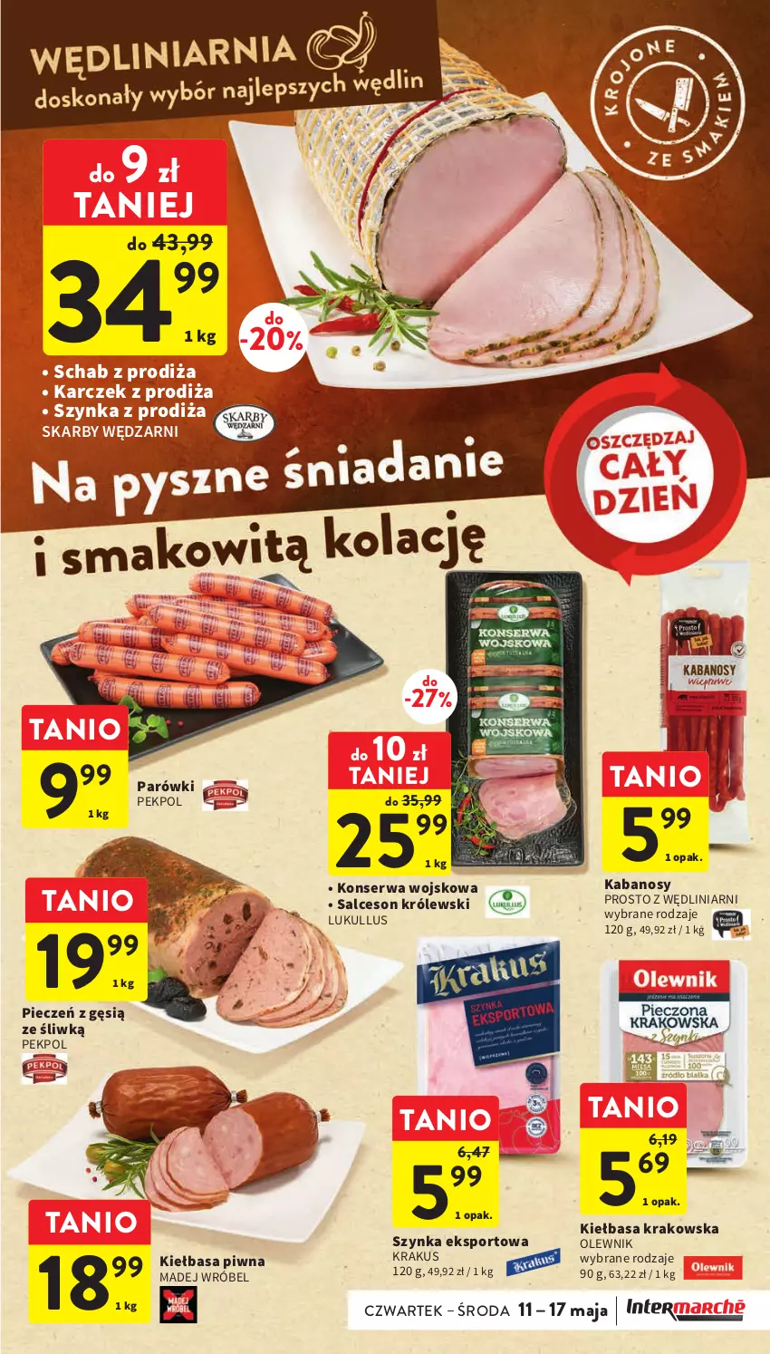 Gazetka promocyjna Intermarche - Gazetka Intermarche - ważna 11.05 do 17.05.2023 - strona 17 - produkty: Kabanos, Kiełbasa, Kiełbasa krakowska, Kiełbasa piwna, Krakus, Królewski, Madej Wróbel, Olewnik, Parówki, Pekpol, Piec, Por, Salceson, Ser, Sport, Szynka