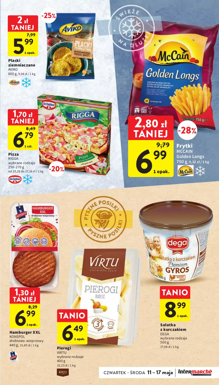 Gazetka promocyjna Intermarche - Gazetka Intermarche - ważna 11.05 do 17.05.2023 - strona 19 - produkty: Burger, Dega, Frytki, Hamburger, Kurczak, Lack, McCain, Pierogi, Pizza, Sałat, Sałatka, Virtu