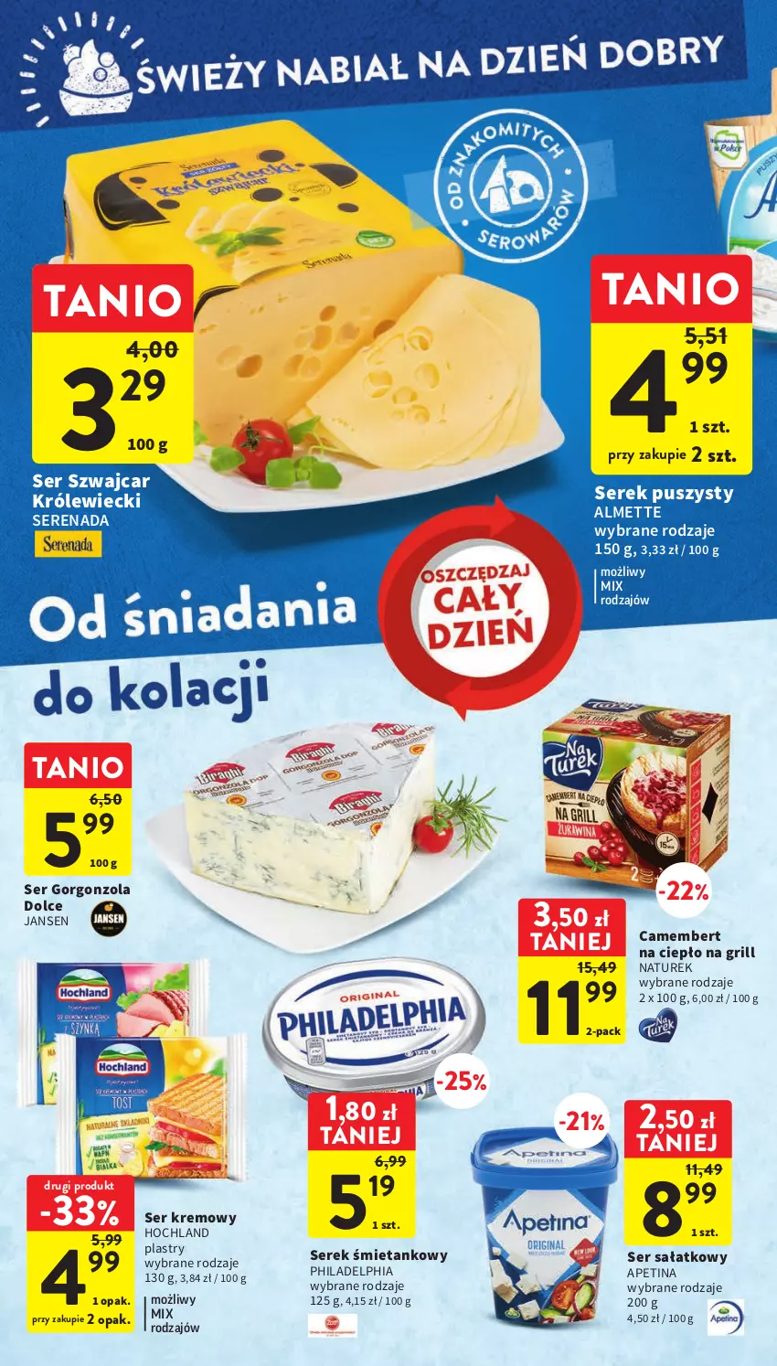 Gazetka promocyjna Intermarche - Gazetka Intermarche - ważna 11.05 do 17.05.2023 - strona 20 - produkty: Almette, Camembert, Gorgonzola, Grill, Hochland, NaTurek, Philadelphia, Sałat, Ser, Serek, Serek puszysty