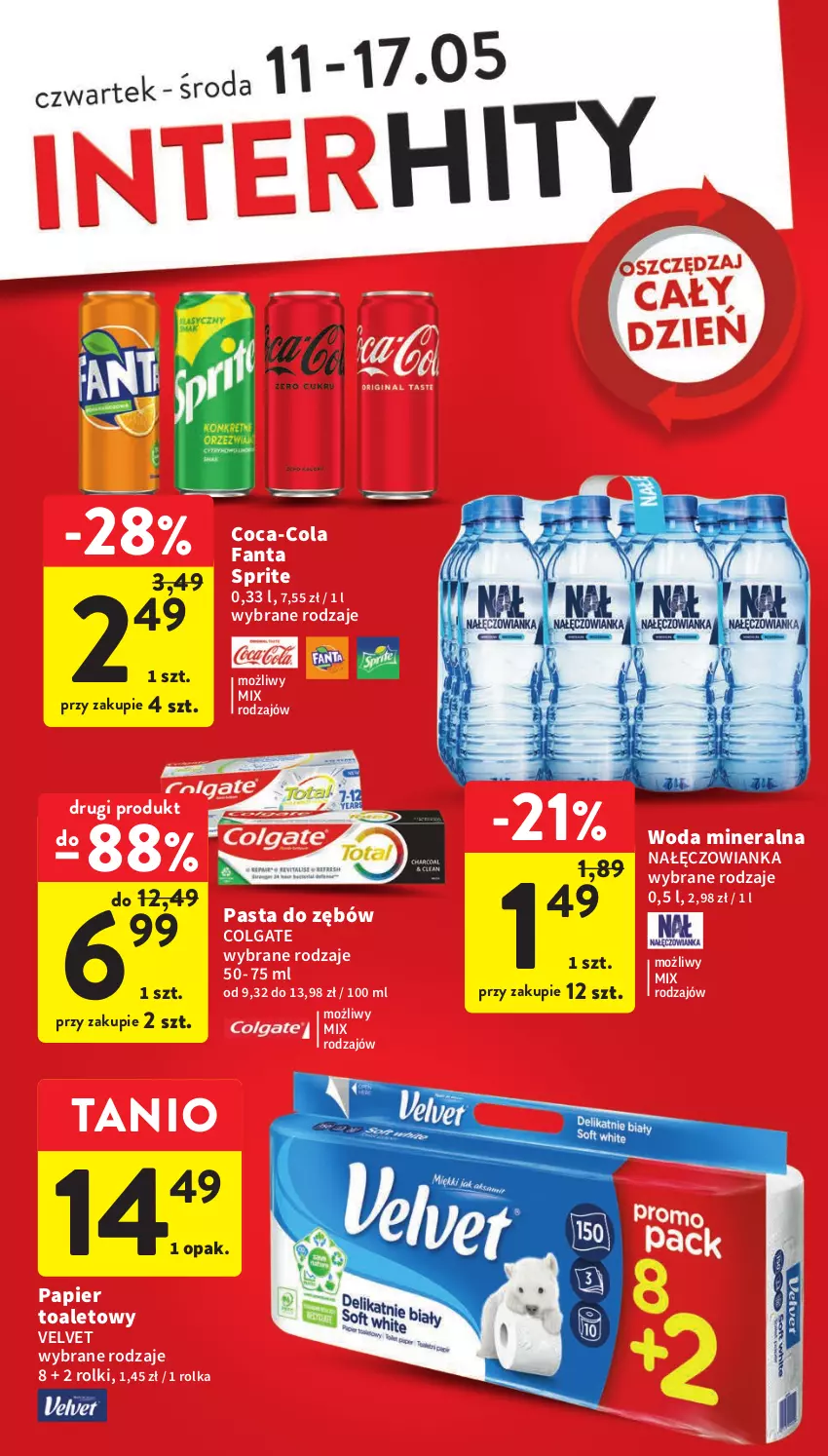 Gazetka promocyjna Intermarche - Gazetka Intermarche - ważna 11.05 do 17.05.2023 - strona 4 - produkty: Coca-Cola, Colgate, Fa, Fanta, LG, Nałęczowianka, Papier, Papier toaletowy, Pasta do zębów, Rolki, Sprite, Velvet, Woda, Woda mineralna