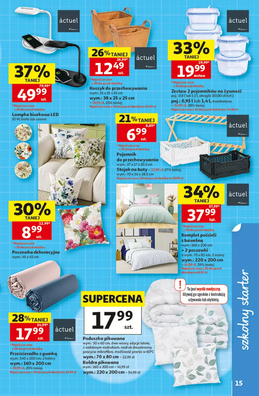 Gazetka promocyjna Auchan - Gazetka 30 Lat Hipermarket Auchan - ważna 30.07 do 05.08.2026 - strona 15 - produkty: Biurko, Buty, Kołdra, Komplet pościeli, Kosz, Poduszka, Pojemnik, Pojemnik do przechowywania, Pościel, Poszewka, Prześcieradło, Stojak, Stojak na buty