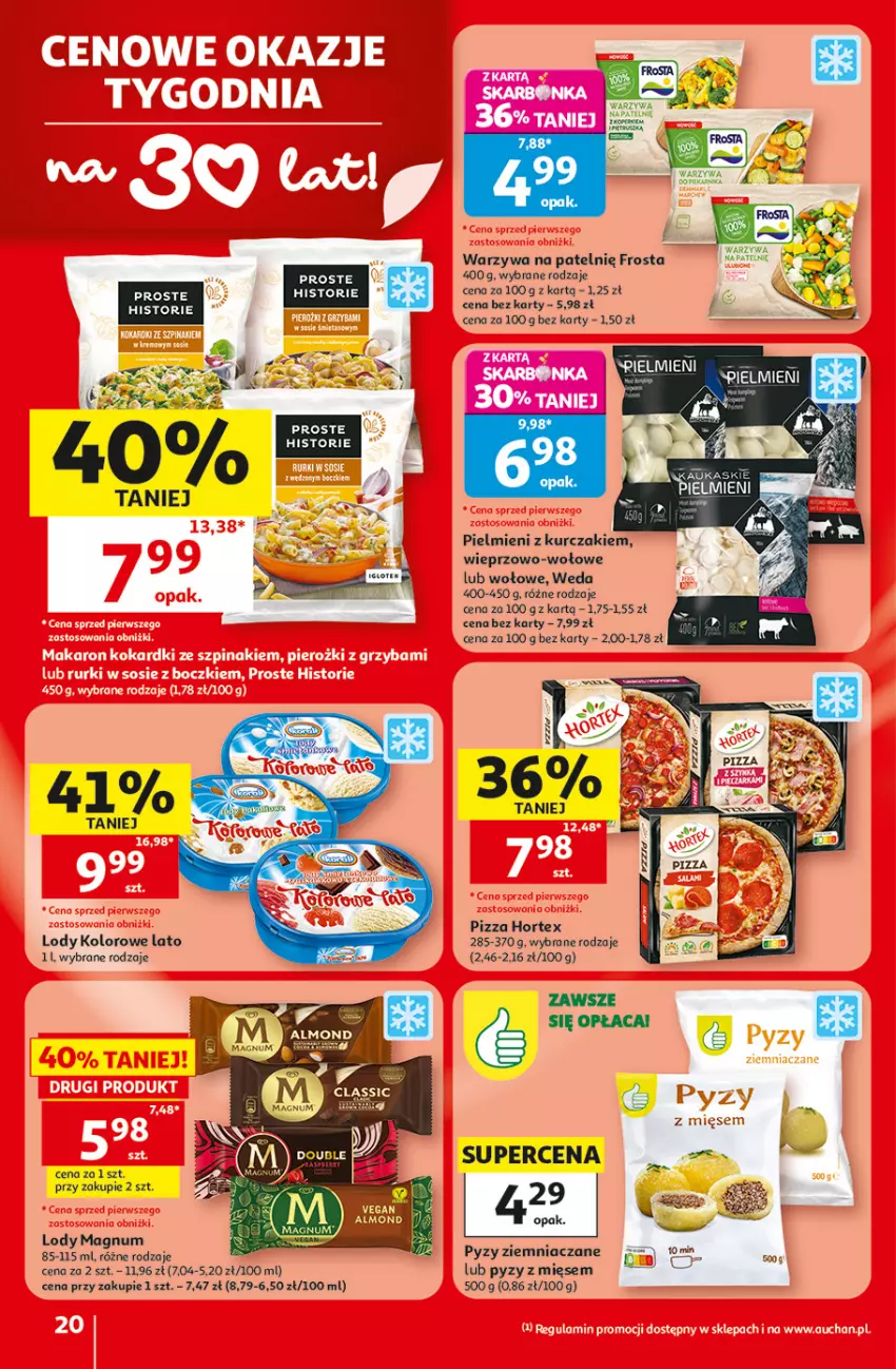 Gazetka promocyjna Auchan - Gazetka 30 Lat Hipermarket Auchan - ważna 30.07 do 05.08.2026 - strona 20 - produkty: Frosta, Hortex, Kask, Kurczak, Lody, Pizza, Warzywa