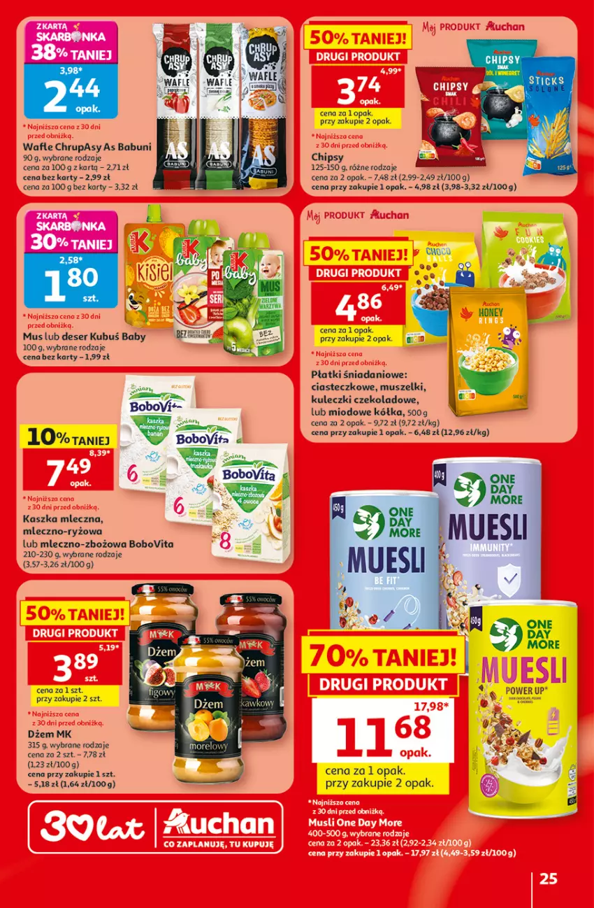 Gazetka promocyjna Auchan - Gazetka 30 Lat Hipermarket Auchan - ważna 30.07 do 05.08.2026 - strona 25 - produkty: Babuni, BoboVita, Chipsy, Danio, Deser, Dżem, Kubuś, Mus, Ryż, Ser, Wafle