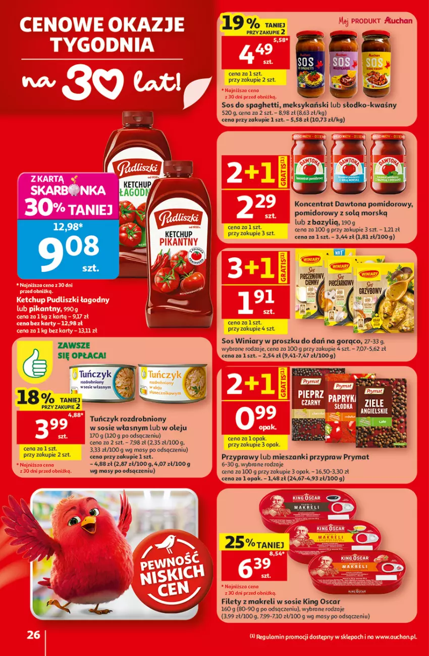 Gazetka promocyjna Auchan - Gazetka 30 Lat Hipermarket Auchan - ważna 30.07 do 05.08.2026 - strona 26 - produkty: Dawtona, Olej, Prymat, Przyprawy, Sos, Spaghetti, Tuńczyk, Winiary
