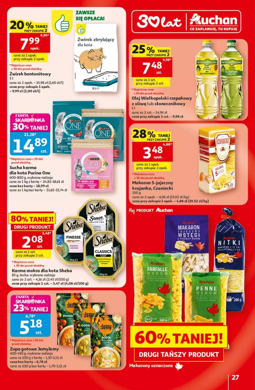 Gazetka promocyjna Auchan - Gazetka 30 Lat Hipermarket Auchan - ważna 30.07 do 05.08.2026 - strona 27 - produkty: Fa, Makaron, Olej, Penne, Pur, Purina, Rum, Sheba, Sucha karma, Zupa