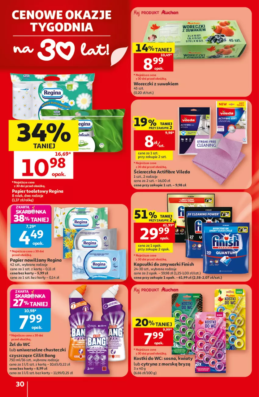 Gazetka promocyjna Auchan - Gazetka 30 Lat Hipermarket Auchan - ważna 30.07 do 05.08.2026 - strona 30 - produkty: Chusteczki, Cillit Bang, Finish, Gin, Papier, Sos, Vileda, Zmywarki