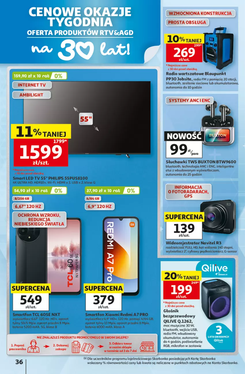 Gazetka promocyjna Auchan - Gazetka 30 Lat Hipermarket Auchan - ważna 30.07 do 05.08.2026 - strona 36 - produkty: Akumulator, Bateria, Głośnik, Gra, Intel, LED TV, Mikrofon, Navitel, Philips, Silan, Słuchawki, Smartfon, Top, Wideorejestrator
