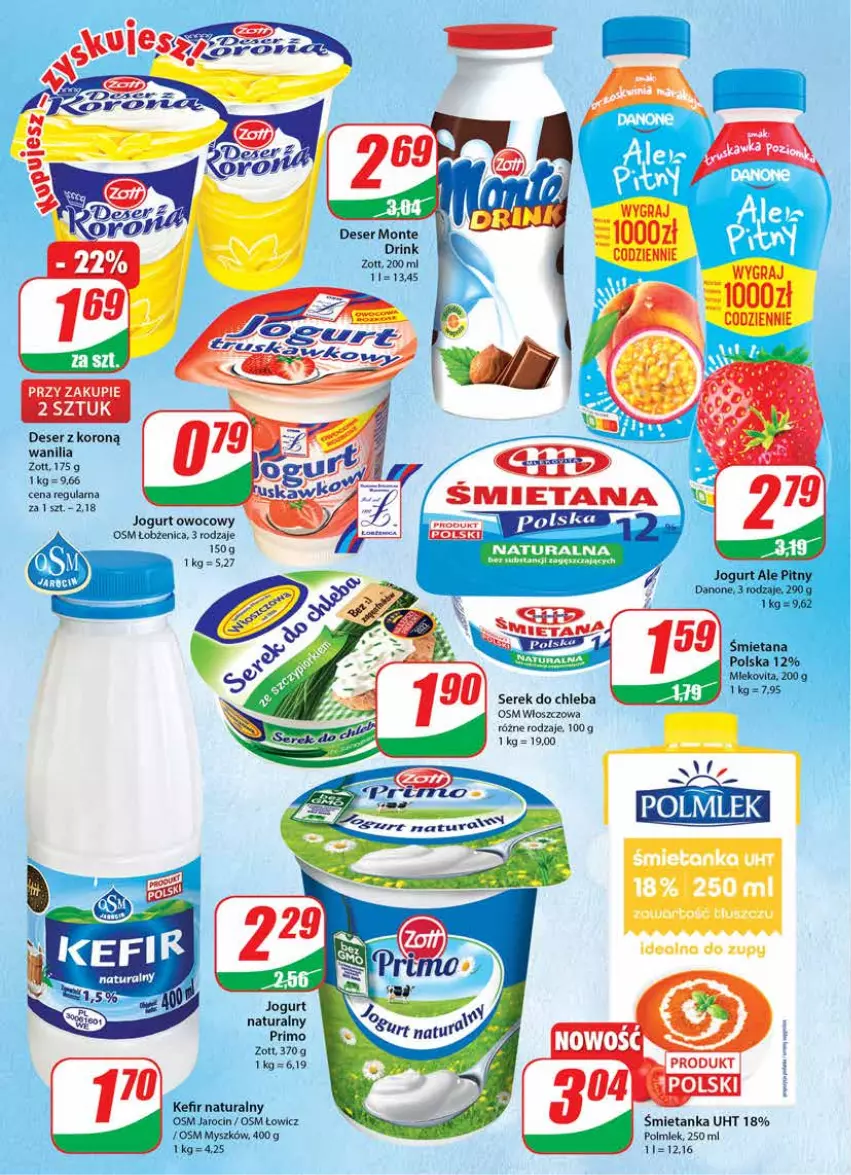 Gazetka promocyjna Dino - Gazetka - ważna 08.06 do 14.06.2022 - strona 14 - produkty: Chleb, Danone, Deser, Gra, Jogurt, Jogurt owocowy, Kefir, Kefir naturalny, Monte, Mysz, Ser, Serek, Zott