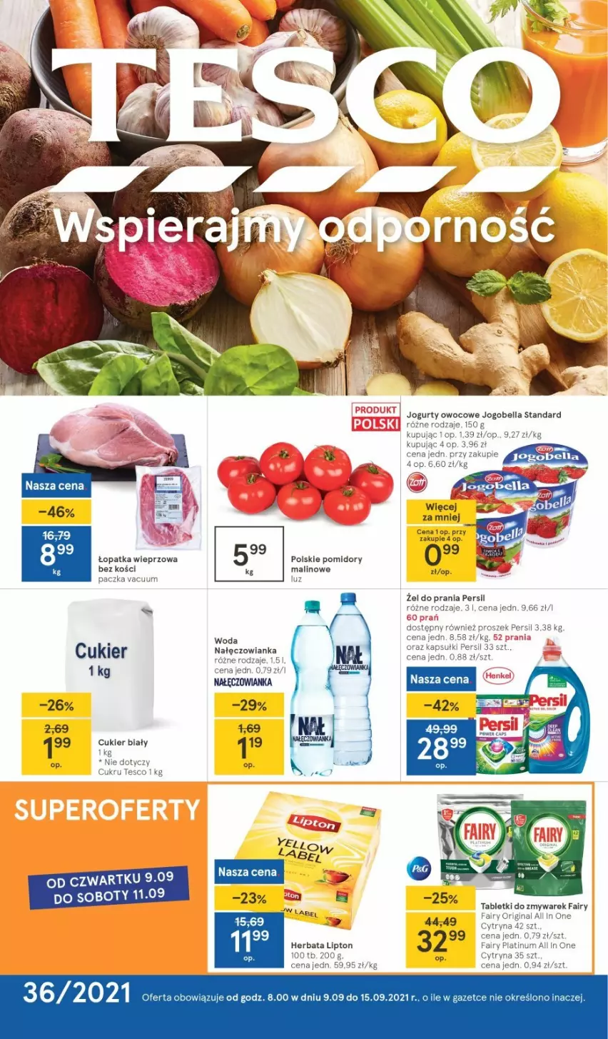 Gazetka promocyjna Tesco - Tesco gazetka - przyszły tydzień - ważna 09.09 do 15.09.2021 - strona 1 - produkty: Bell, Bella, Cukier, Fa, Fairy, Gin, Jogobella, Jogurt, Nałęczowianka, Persil, Pomidory, Tablet, Woda