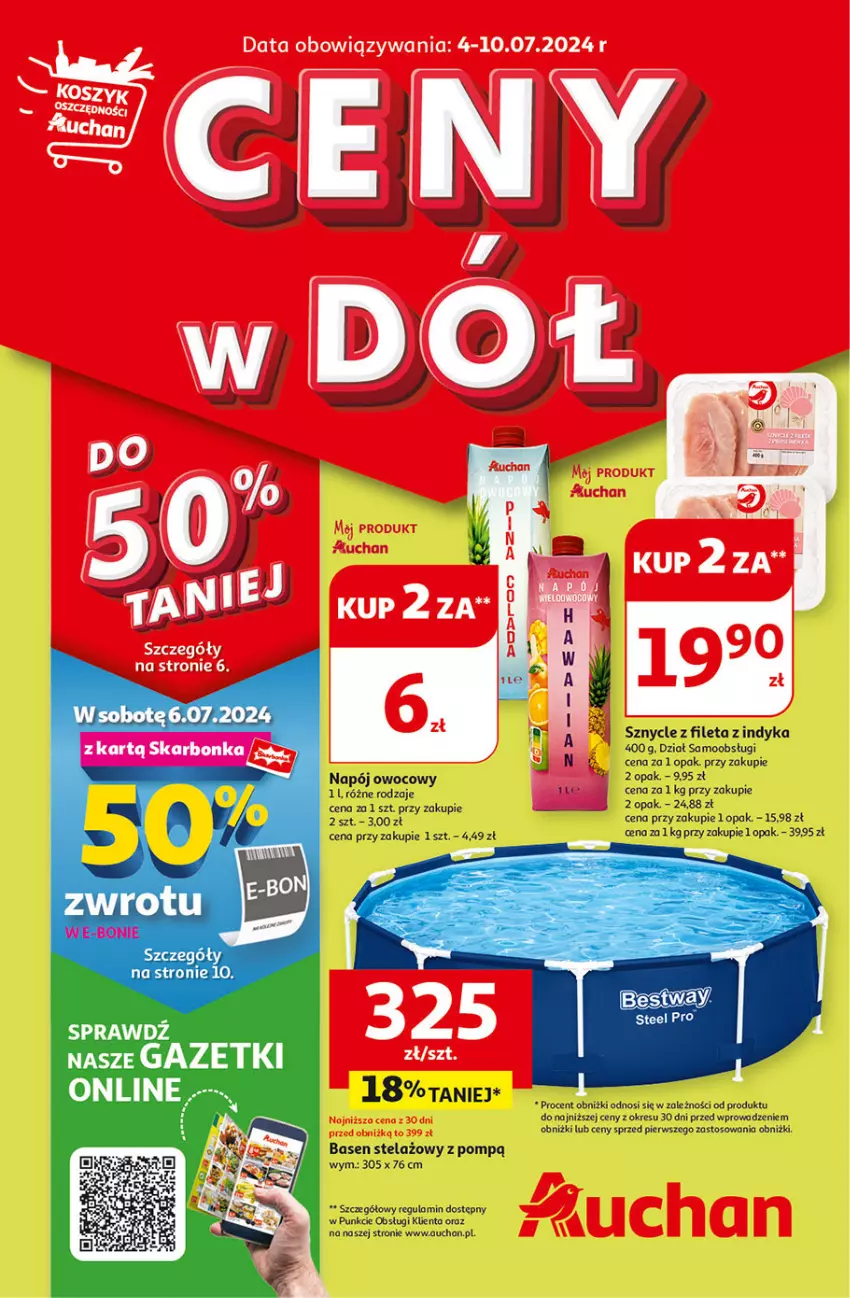 Gazetka promocyjna Auchan - Gazetka CENY W DÓŁ Hipermarket Auchan - ważna 04.07 do 10.07.2024 - strona 1 - produkty: Napój