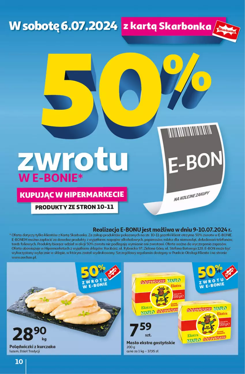 Gazetka promocyjna Auchan - Gazetka CENY W DÓŁ Hipermarket Auchan - ważna 04.07 do 10.07.2024 - strona 12 - produkty: Fa, Kurczak, Masło, Papier, Polędwiczki z kurczaka, Telefon