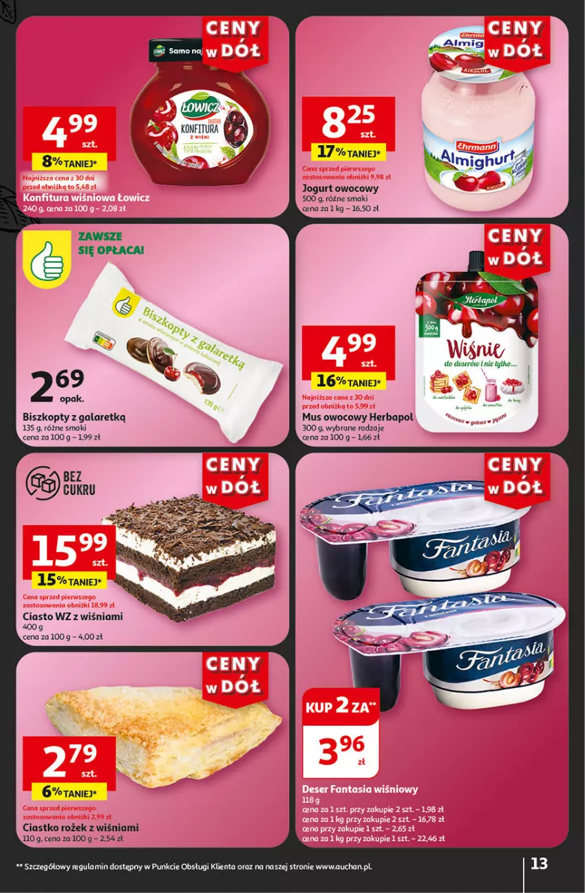 Gazetka promocyjna Auchan - Gazetka CENY W DÓŁ Hipermarket Auchan - ważna 04.07 do 10.07.2024 - strona 15 - produkty: Biszkopty, Gala, Herbapol, Jogurt, Jogurt owocowy, Mus