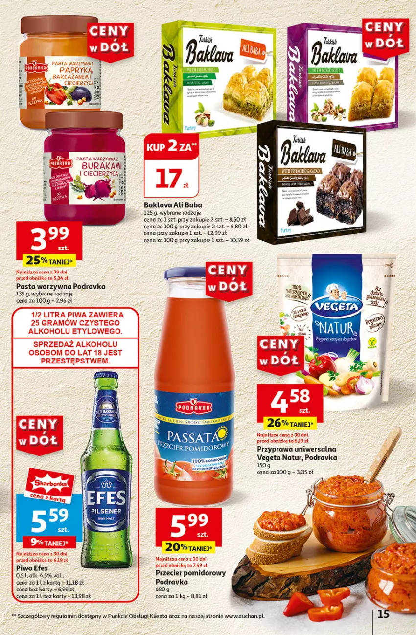 Gazetka promocyjna Auchan - Gazetka CENY W DÓŁ Hipermarket Auchan - ważna 04.07 do 10.07.2024 - strona 17 - produkty: Pasta warzywna, Piwo, Podravka, Przyprawa uniwersalna, Vegeta, Vegeta Natur