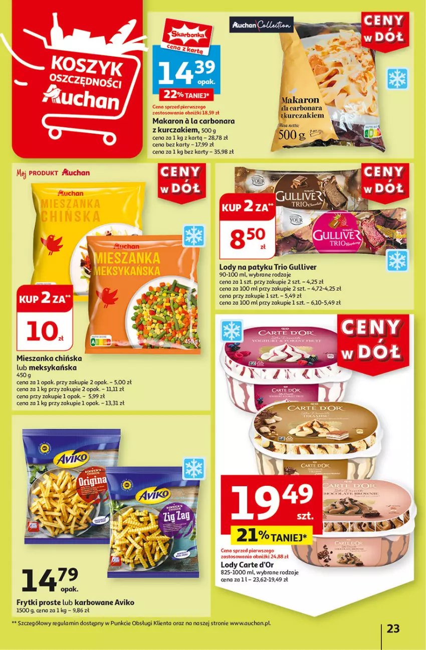 Gazetka promocyjna Auchan - Gazetka CENY W DÓŁ Hipermarket Auchan - ważna 04.07 do 10.07.2024 - strona 25 - produkty: Carte d'Or, Frytki, Kurczak, Lody, Makaron