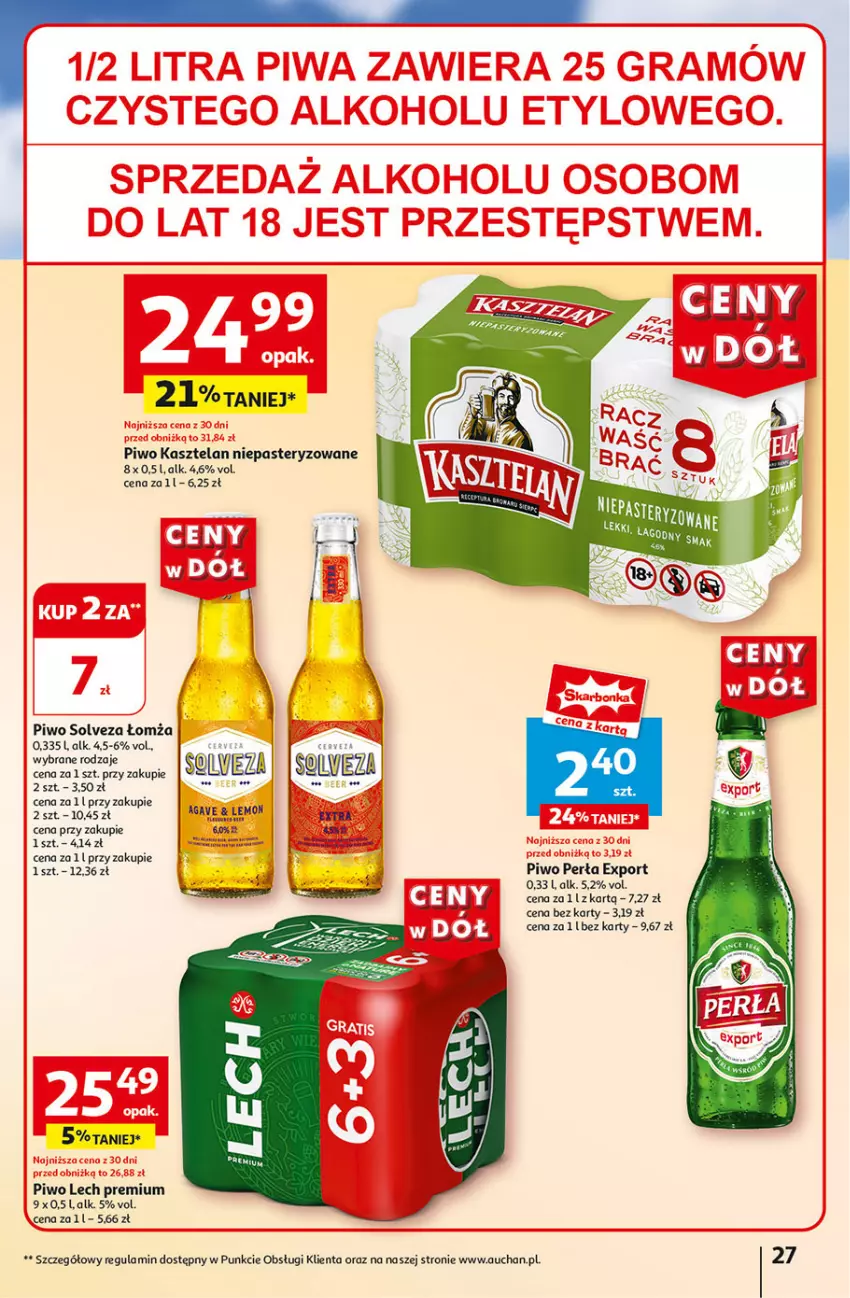 Gazetka promocyjna Auchan - Gazetka CENY W DÓŁ Hipermarket Auchan - ważna 04.07 do 10.07.2024 - strona 29 - produkty: Kasztelan, Lech Premium, Perła, Piwo, Por