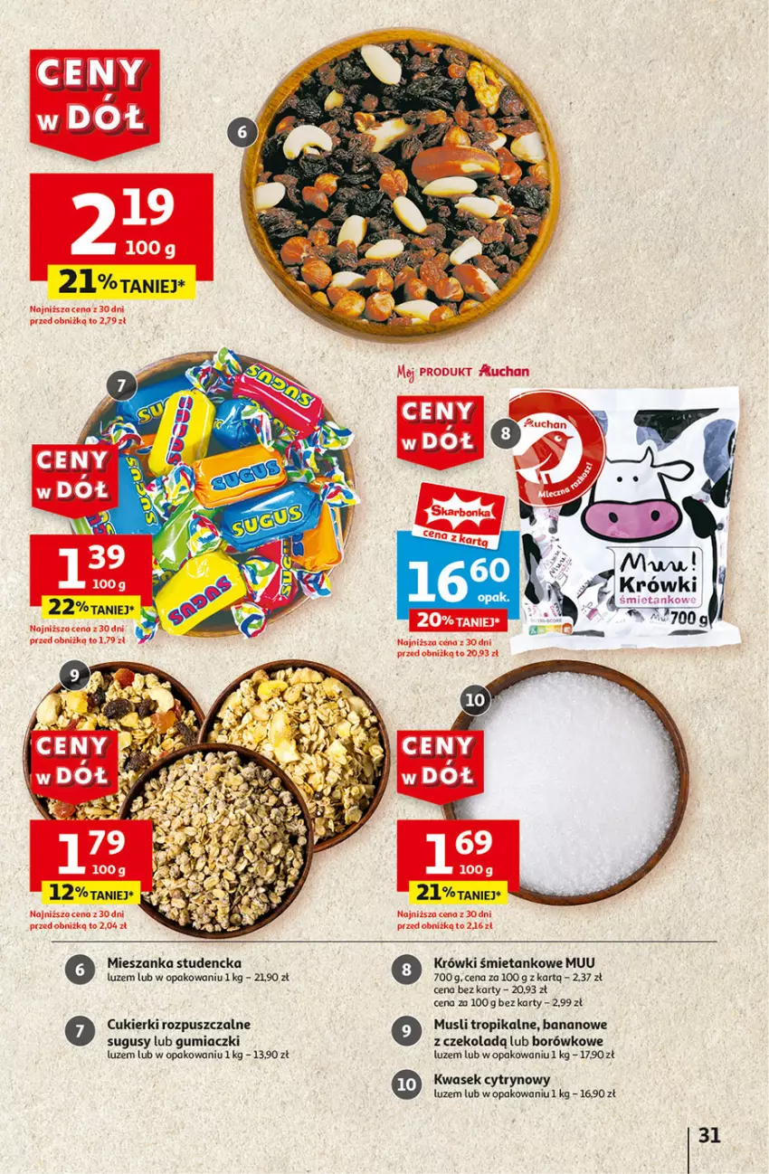 Gazetka promocyjna Auchan - Gazetka CENY W DÓŁ Hipermarket Auchan - ważna 04.07 do 10.07.2024 - strona 33 - produkty: Cukier, Cukierki, Mieszanka studencka, Mus