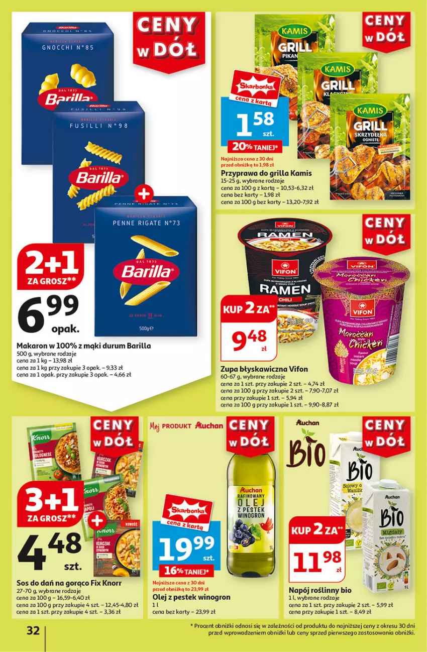 Gazetka promocyjna Auchan - Gazetka CENY W DÓŁ Hipermarket Auchan - ważna 04.07 do 10.07.2024 - strona 34 - produkty: Barilla, Fa, Gnocchi, Grill, Kamis, Knorr, Makaron, Napój, Napój roślinny, Olej, Penne, Rum, Sos, Stek, Wino, Zupa