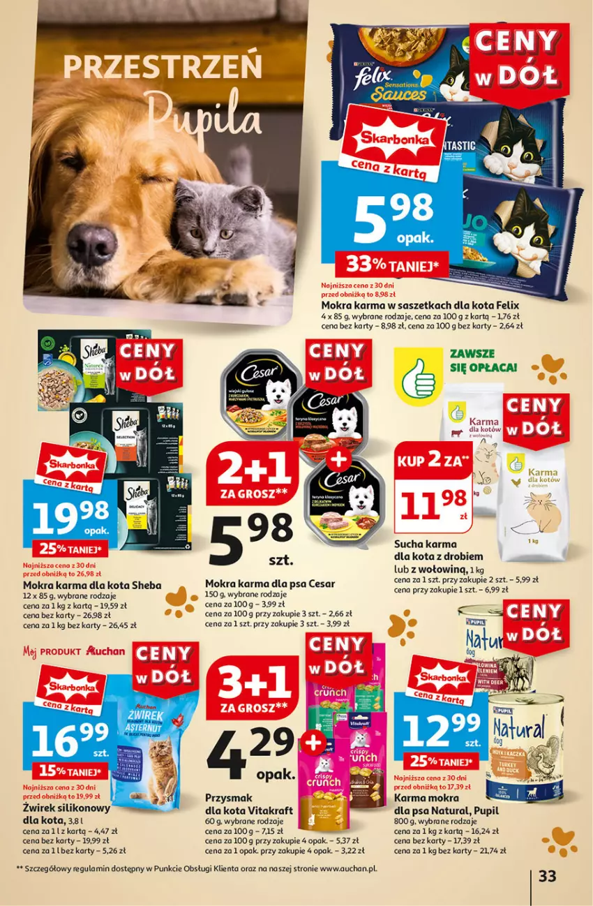 Gazetka promocyjna Auchan - Gazetka CENY W DÓŁ Hipermarket Auchan - ważna 04.07 do 10.07.2024 - strona 35 - produkty: Felix, Mokra karma, Sheba, Sucha karma, Vitakraft