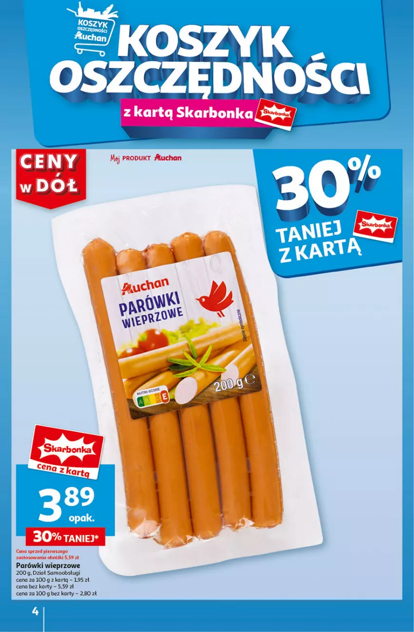 Gazetka promocyjna Auchan - Gazetka CENY W DÓŁ Hipermarket Auchan - ważna 04.07 do 10.07.2024 - strona 4 - produkty: Parówki