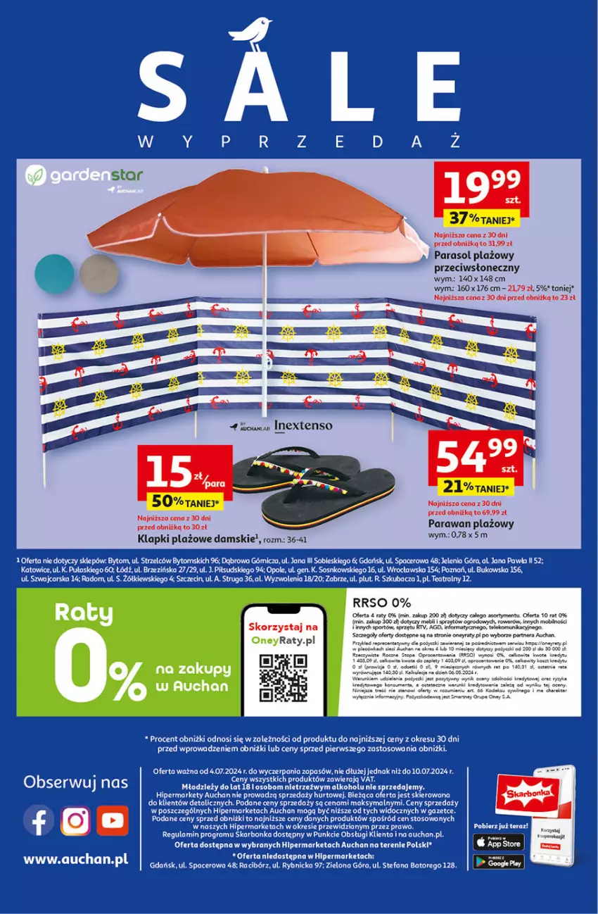 Gazetka promocyjna Auchan - Gazetka CENY W DÓŁ Hipermarket Auchan - ważna 04.07 do 10.07.2024 - strona 64 - produkty: Acer, Dres, Fa, Feta, Gra, Klapki, LEGO, Mobil, Parasol, Parawan plażowy, Pasztet, Por, Rower, Ser, Sos, Sport