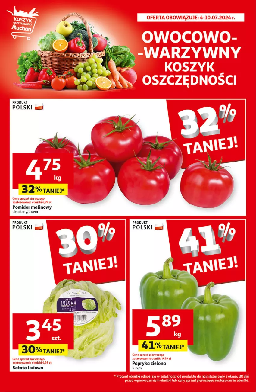 Gazetka promocyjna Auchan - Gazetka CENY W DÓŁ Hipermarket Auchan - ważna 04.07 do 10.07.2024 - strona 8 - produkty: Papryka, Pomidor malinowy, Sałat, Sałata lodowa